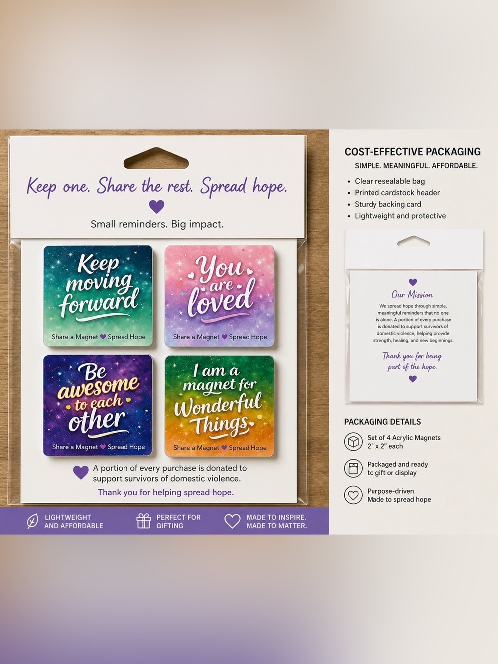 HOPE MAGNETS Set of 4 Inspirational Share a Magnet Spread Hope - Picture 1 of 4